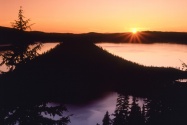 Sunrise on Crater Lake and Wizard Island, Crater