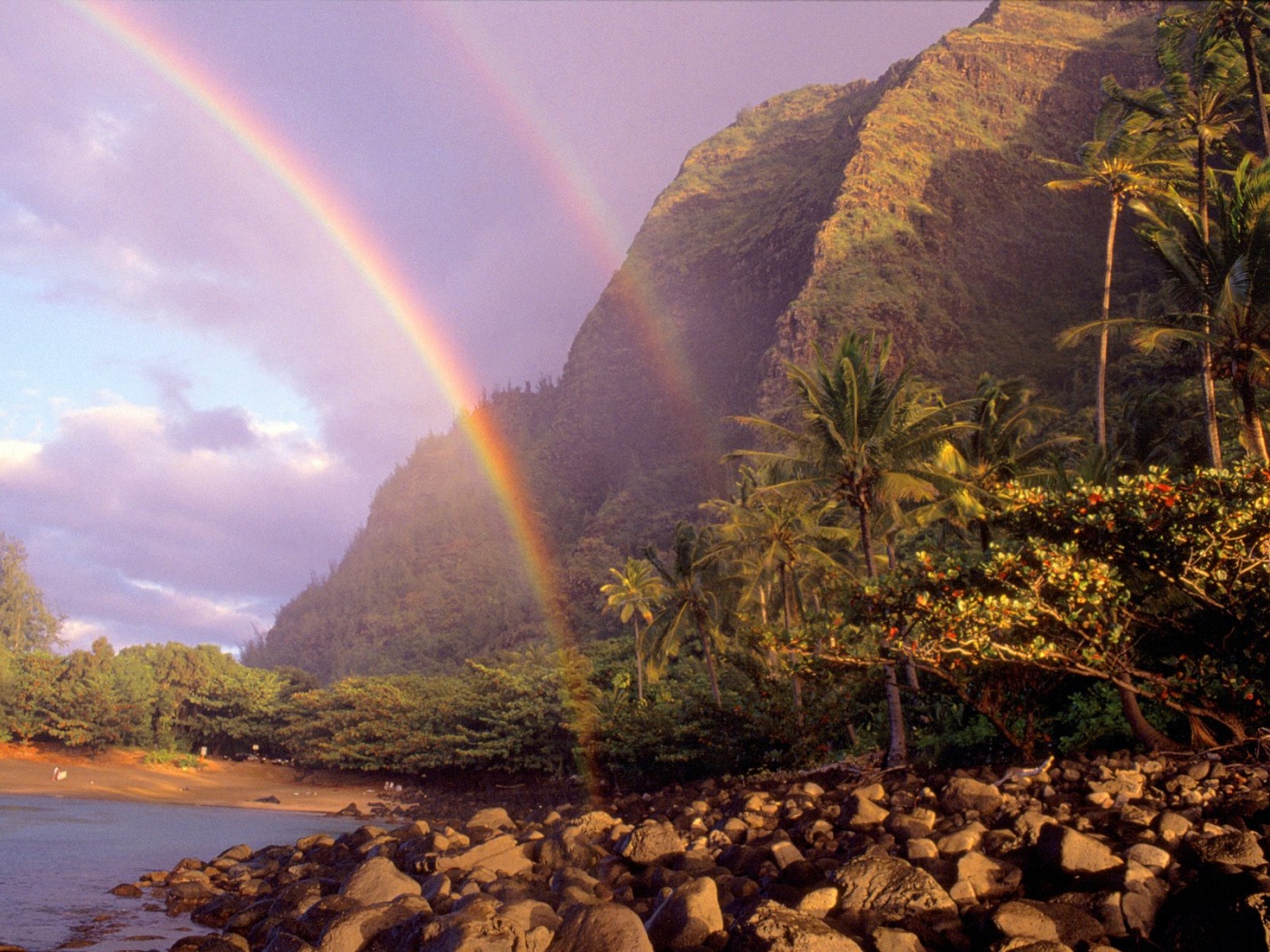 Double Rainbow, Kee Beach, Kauai, Hawaii 1600x - 1400x1050 - 582193