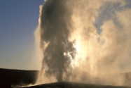 Old Faithful Geyser at Sunset, Yellowstone, Wyom